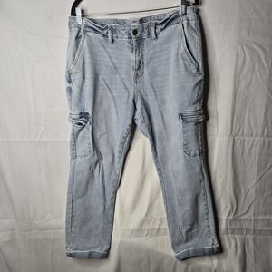 Size 16 Vigoss Light Denim Cargo Jeans W Tacked Cuffed Bottoms Super Cute EUC